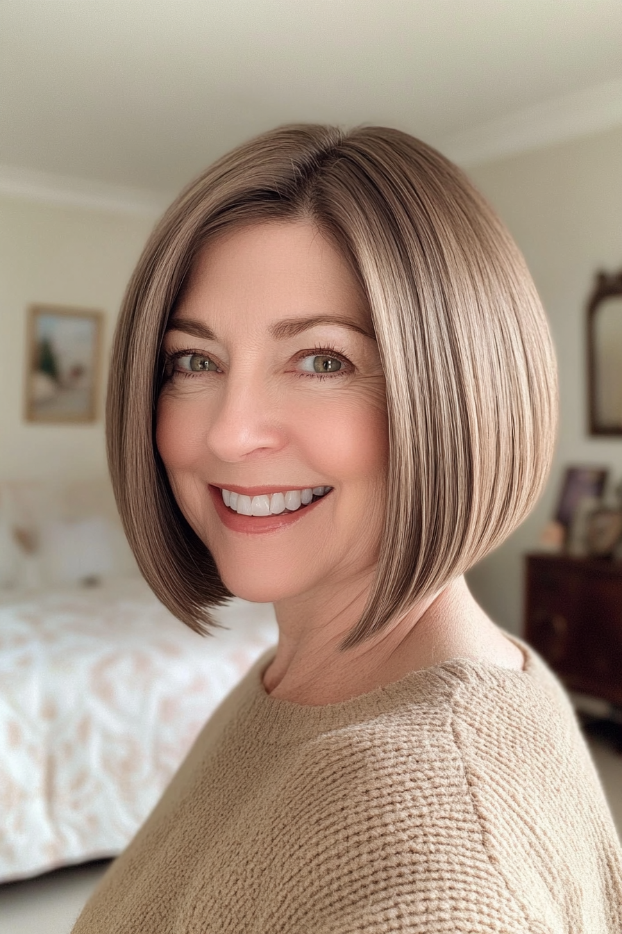 20. Sleek Bob in Medium Ash Brown (Short Hairstyles For Women Over 50 With Fine Hair) - Short Hairstyles For Women Over 50 With Fine Hair