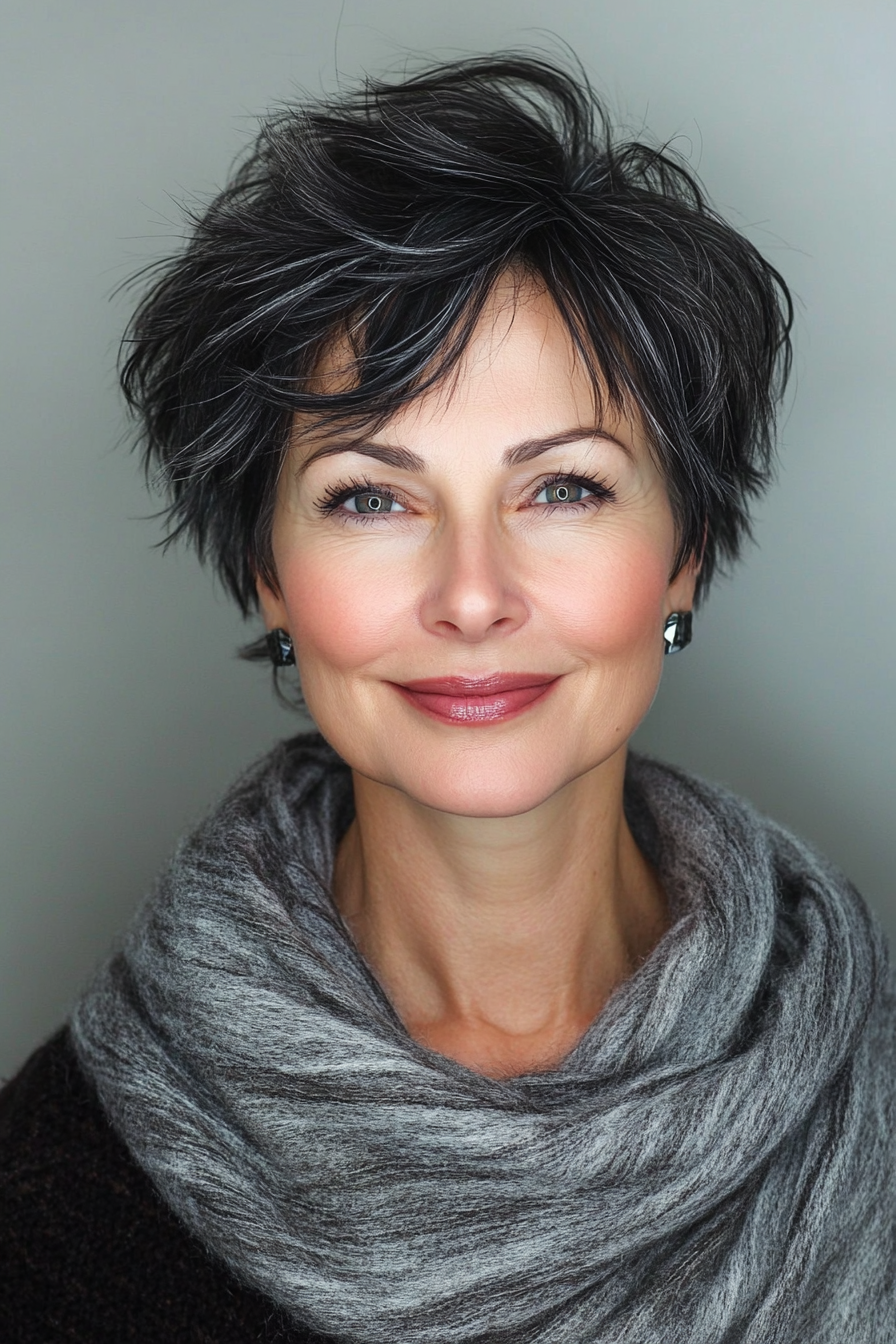 21. Curved Pixie in Rich Black (Short Hairstyles For Women Over 50 With Fine Hair) - Short Hairstyles For Women Over 50 With Fine Hair