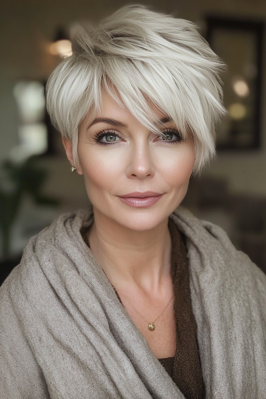 25. Messy Pixie in Cool Light Blonde (Short Hairstyles For Women Over 50 With Fine Hair) - Short Hairstyles For Women Over 50 With Fine Hair