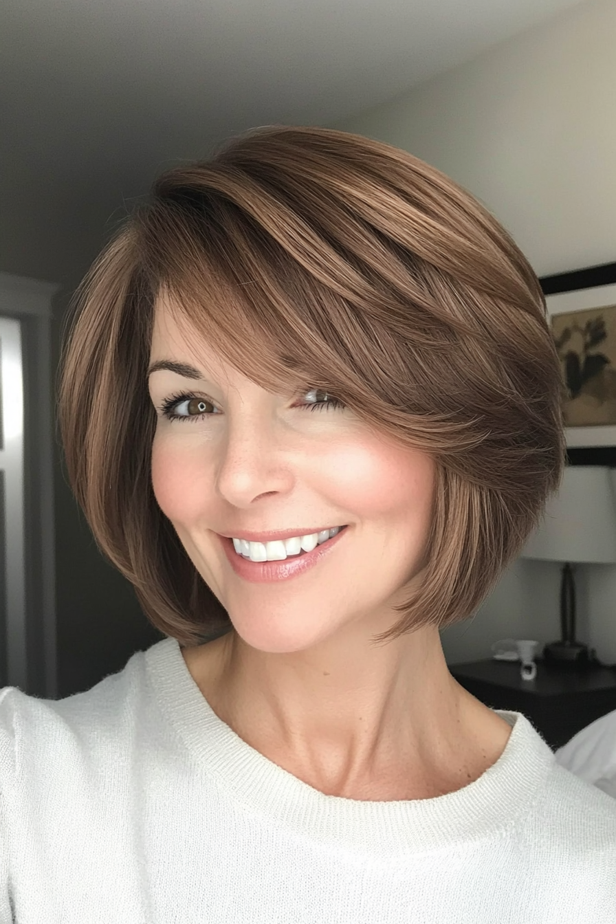 1. Classic Layered Bob in Rich Chestnut (Short Layered Haircuts With Side Bangs) - Short Layered Haircuts With Side Bangs