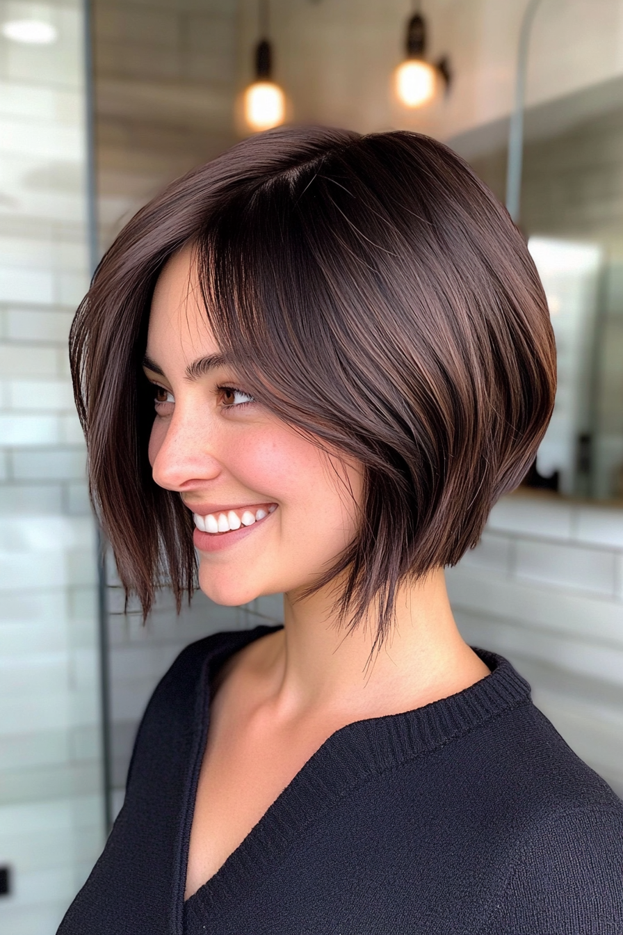 3. Asymmetrical Bob in Deep Espresso (Short Layered Haircuts With Side Bangs) - Short Layered Haircuts With Side Bangs