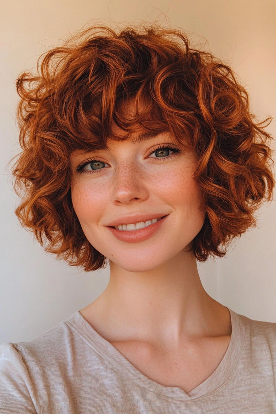 5. Curly Crop with Auburn Tones (Short Layered Haircuts With Side Bangs) - Short Layered Haircuts With Side Bangs