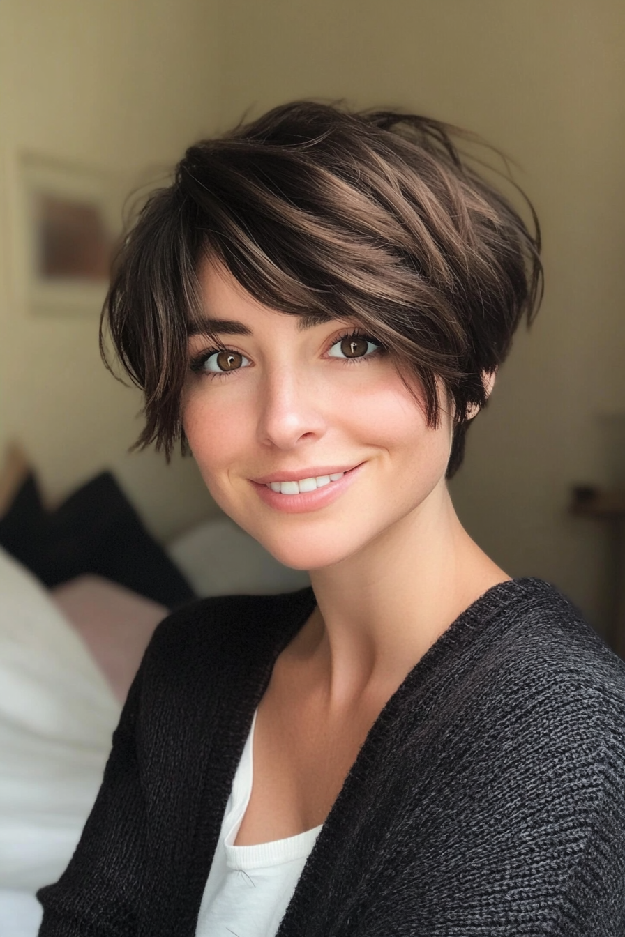 9. Tousled Crop in Natural Brunette (Short Layered Haircuts With Side Bangs) - Short Layered Haircuts With Side Bangs