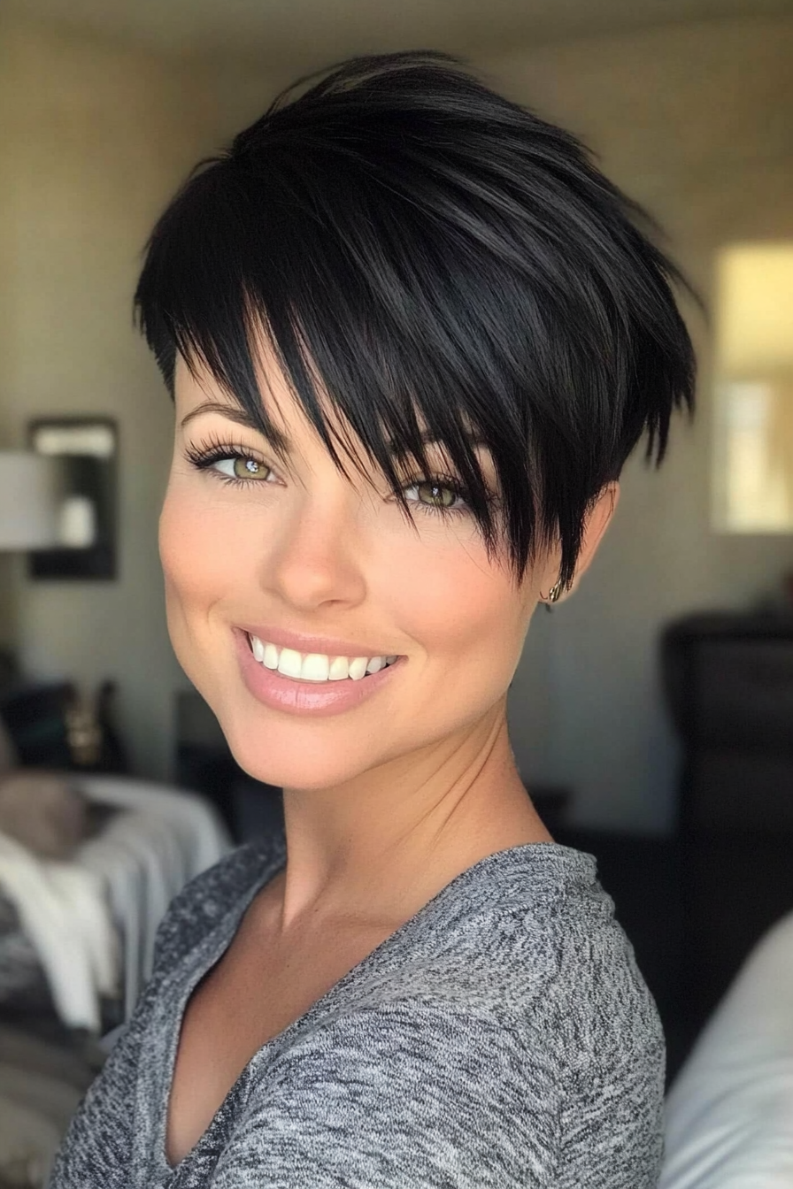 11. Edgy Undercut Pixie in Jet Black (Short Layered Haircuts With Side Bangs) - Short Layered Haircuts With Side Bangs