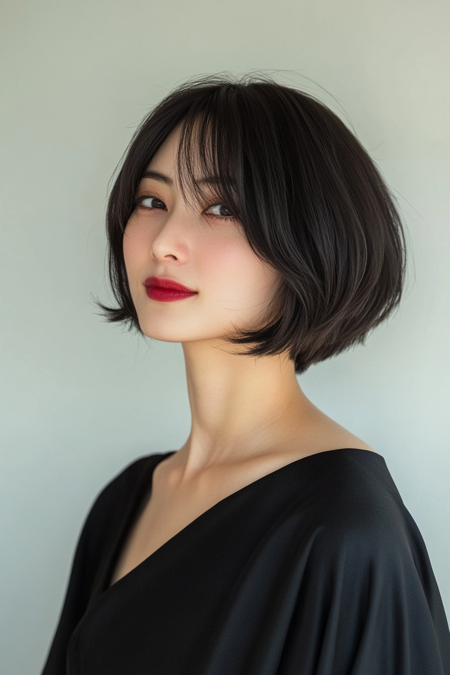 24. Classic Bob with Side-Swept Fringe in Espresso (Short Layered Haircuts With Side Bangs) - Short Layered Haircuts With Side Bangs
