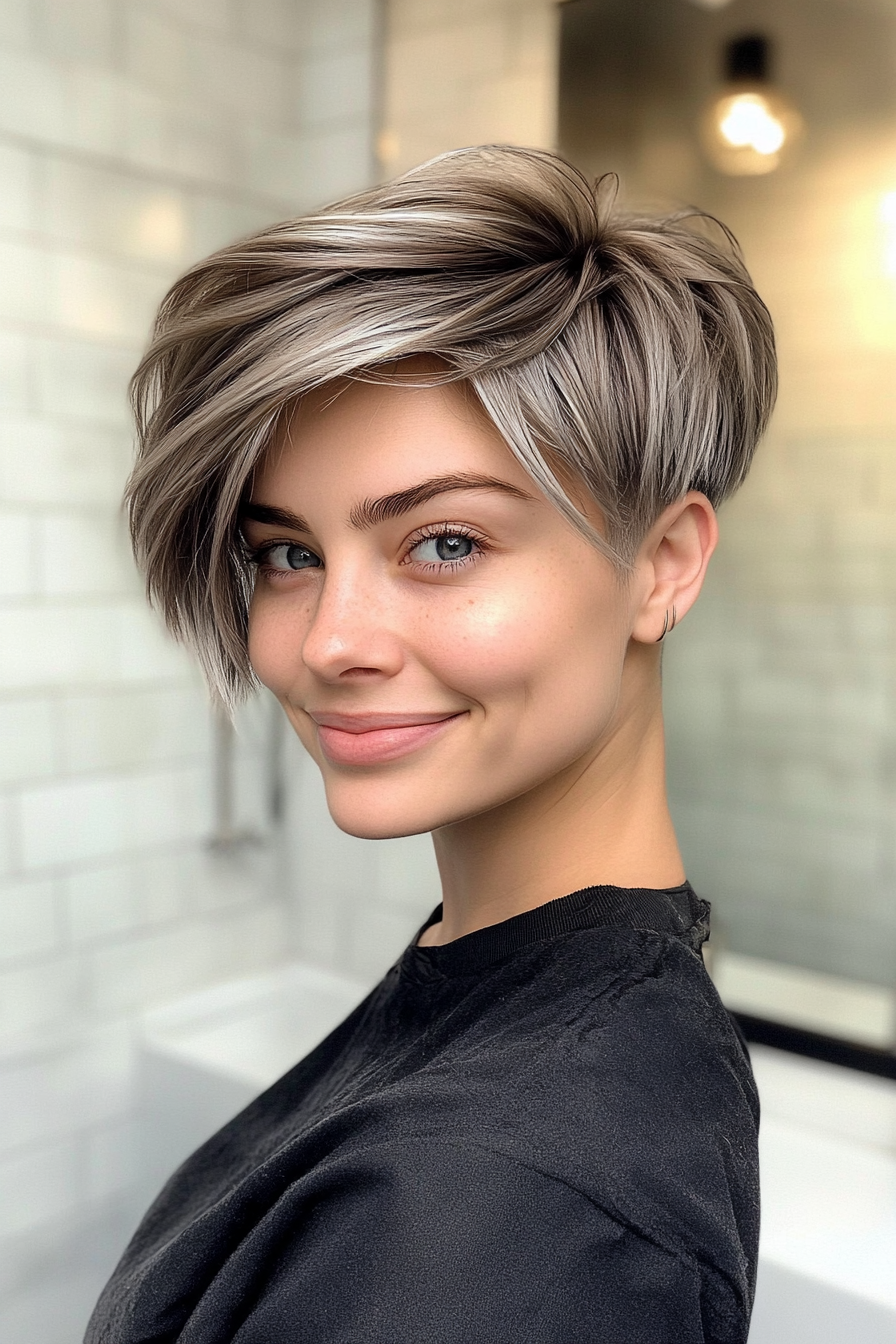 27. Edgy Pixie with Platinum Accents (Short Layered Haircuts With Side Bangs) - Short Layered Haircuts With Side Bangs