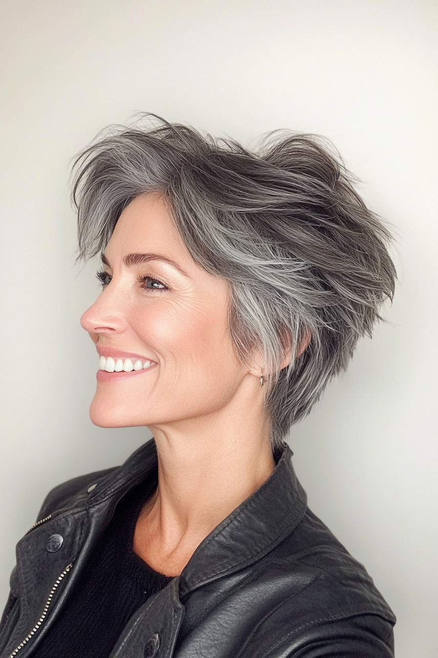 5. Textured Pixie Cut in Salt-and-Pepper Gray (Best Haircuts For Women Over 40) - Best Haircuts For Women Over 40