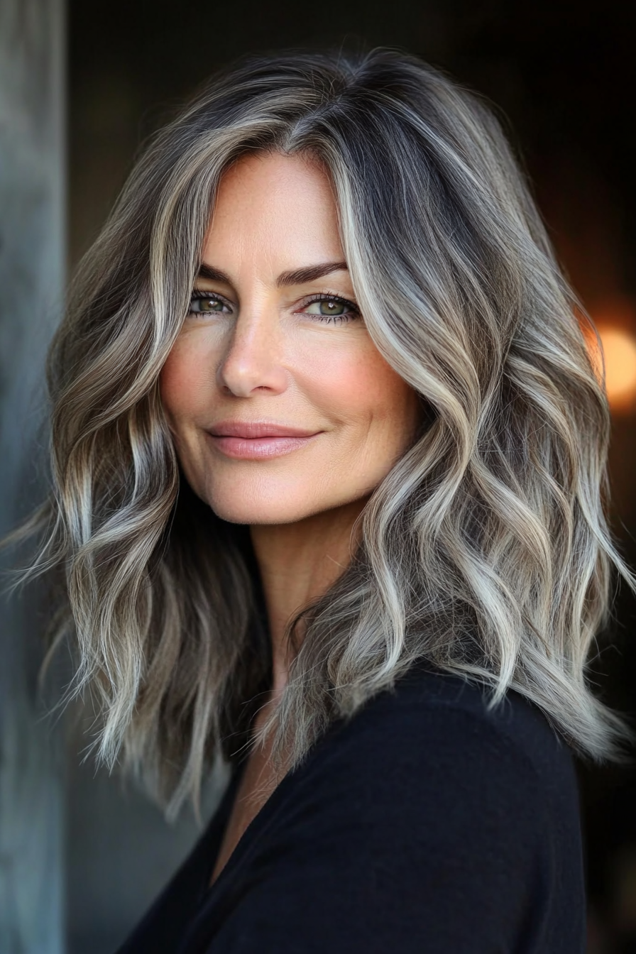 21. Wavy Shoulder-Length Cut with Highlights in Dark Blonde (Best Haircuts For Women Over 40) - Best Haircuts For Women Over 40