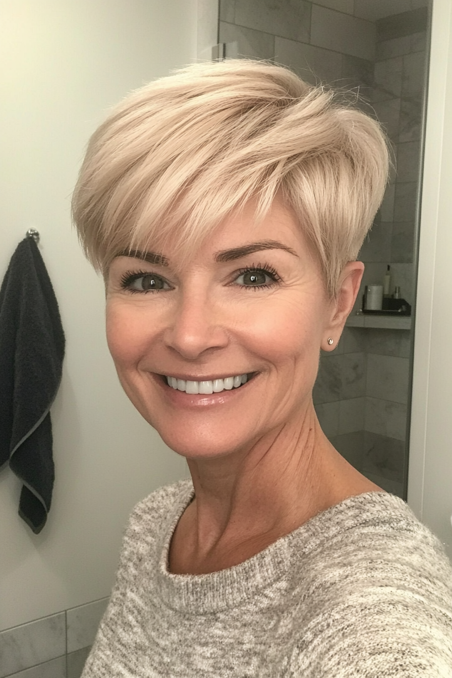 2. Soft Pixie Cut with Champagne Blonde (Easy Hairstyles For Older Women) - Easy Hairstyles For Older Women