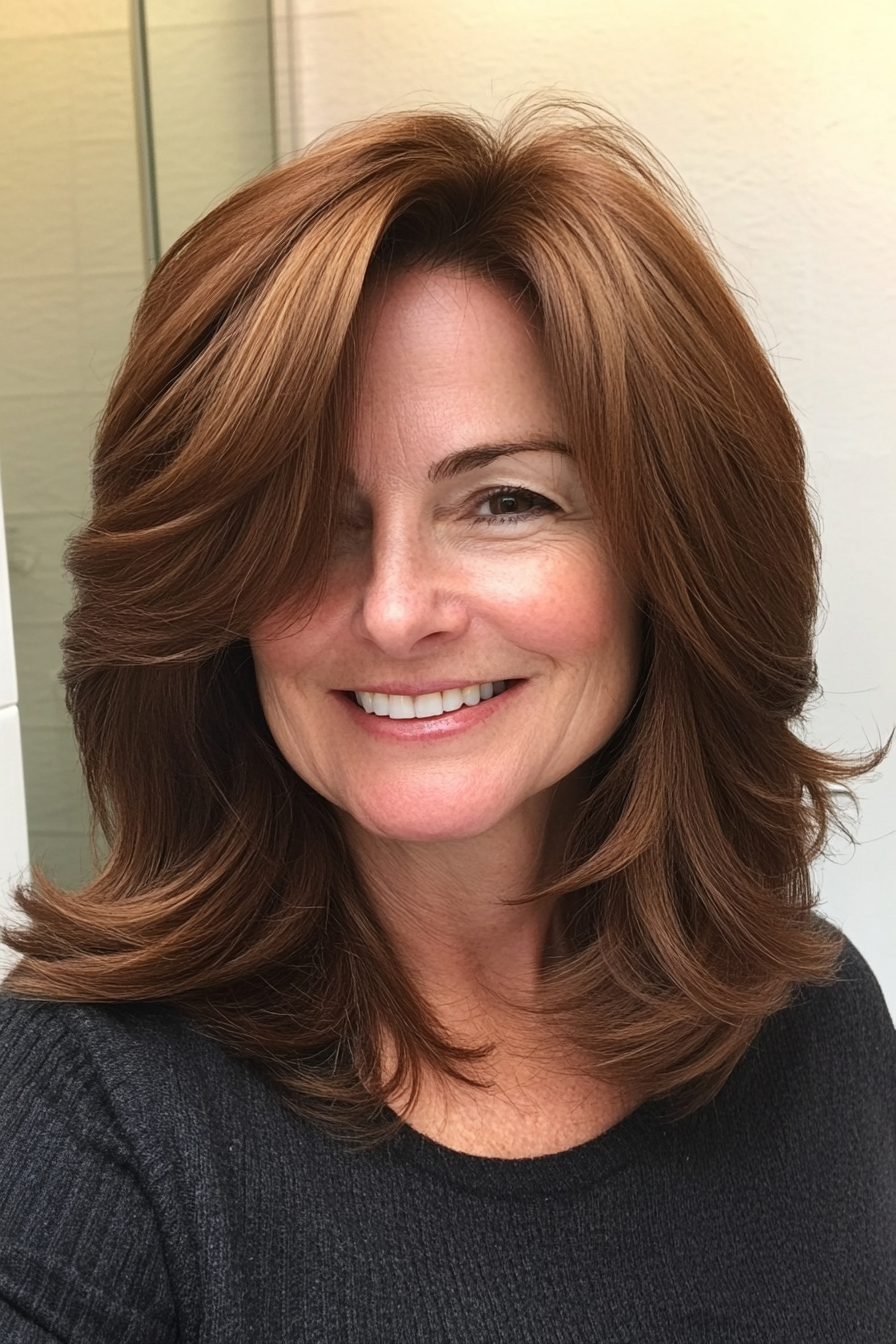 3. Shoulder-Length Shag in Chestnut Brown (Easy Hairstyles For Older Women) - Easy Hairstyles For Older Women