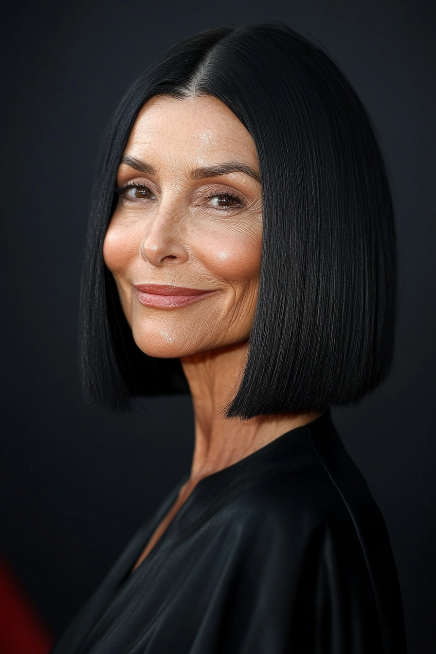 4. Sleek Blunt Bob in Natural Black (Easy Hairstyles For Older Women) - Easy Hairstyles For Older Women