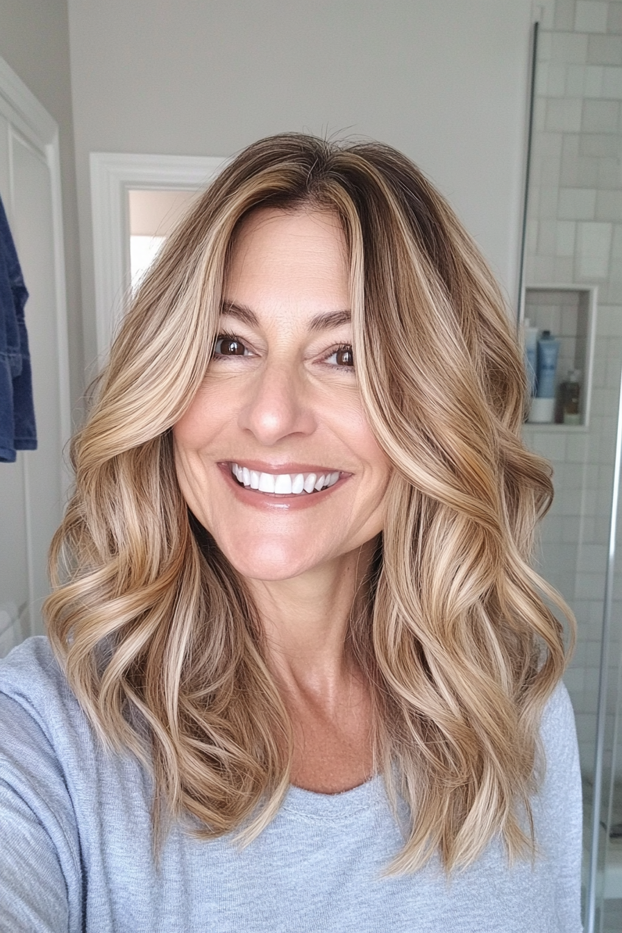 5. Wavy Lob with Honey Blonde Highlights (Easy Hairstyles For Older Women) - Easy Hairstyles For Older Women