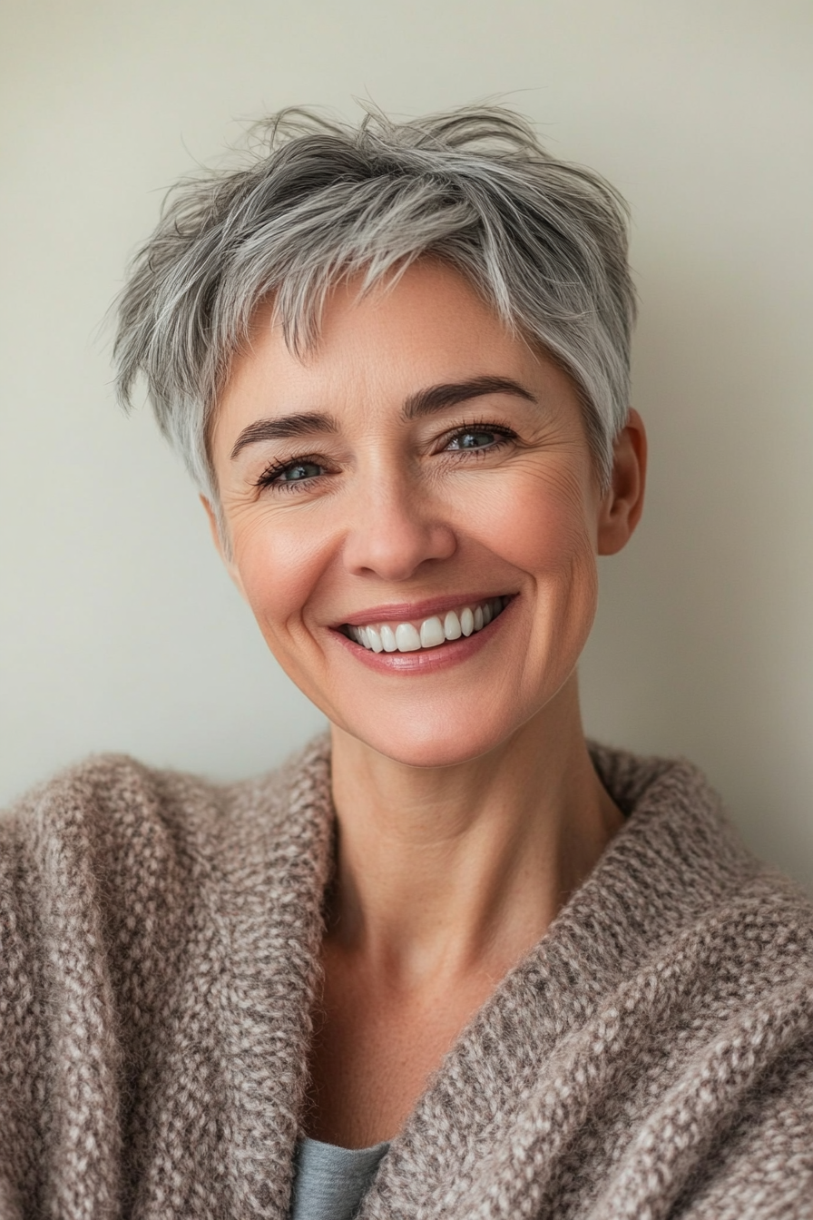 6. Textured Crop with Salt-and-Pepper Tones (Easy Hairstyles For Older Women) - Easy Hairstyles For Older Women