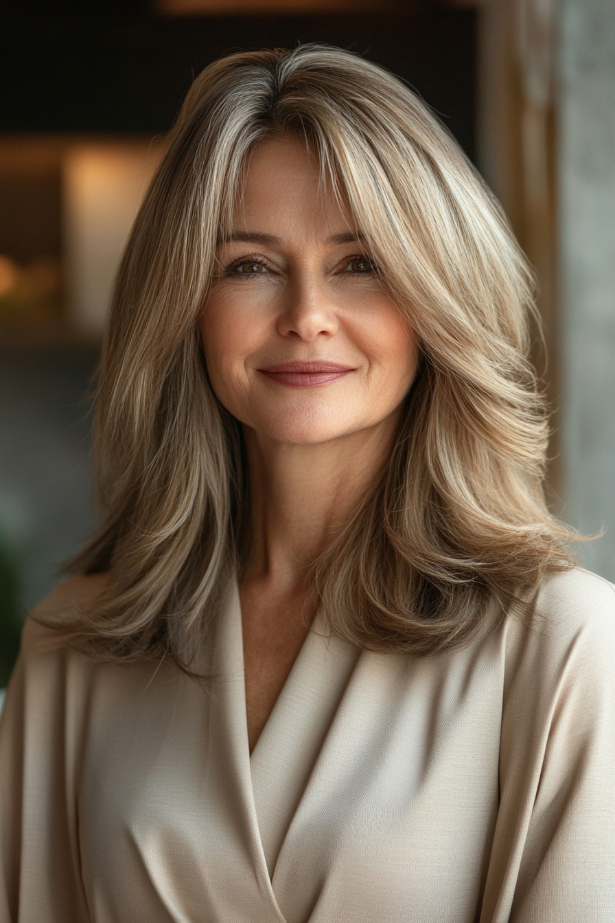 7. Layered Midi Cut in Mushroom Brown (Easy Hairstyles For Older Women) - Easy Hairstyles For Older Women