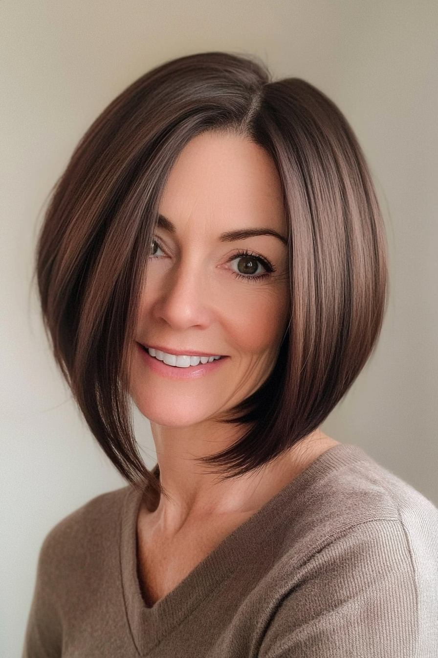 9. Asymmetrical Bob in Dark Chocolate (Easy Hairstyles For Older Women) - Easy Hairstyles For Older Women
