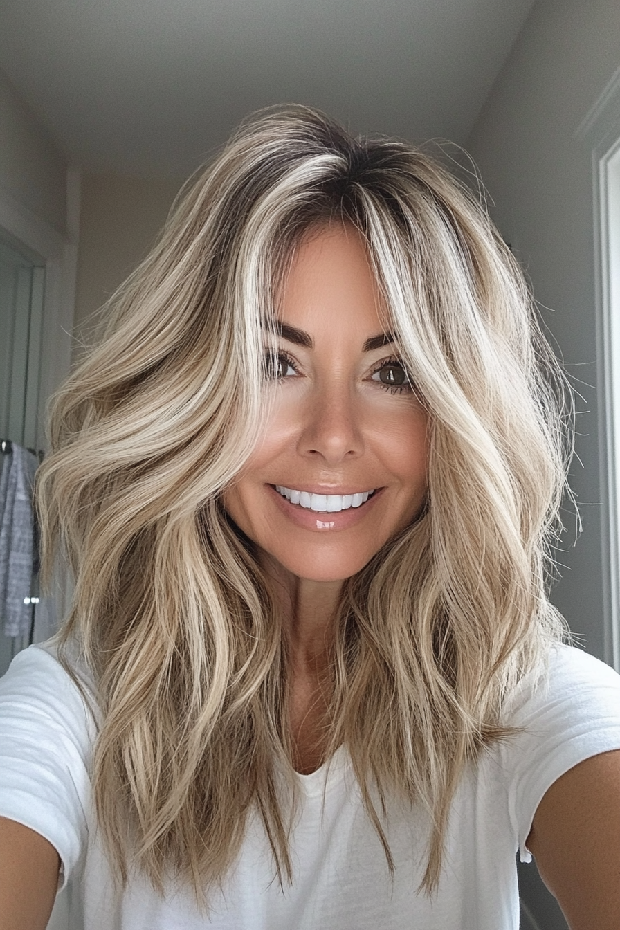 13. Tousled Lob in Sandy Blonde (Easy Hairstyles For Older Women) - Easy Hairstyles For Older Women