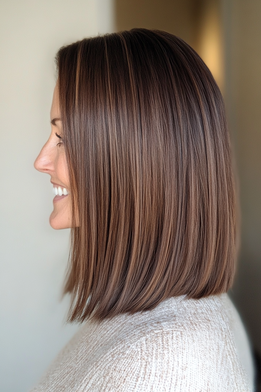 14. Sleek Shoulder-Length Cut in Espresso Brown (Easy Hairstyles For Older Women) - Easy Hairstyles For Older Women