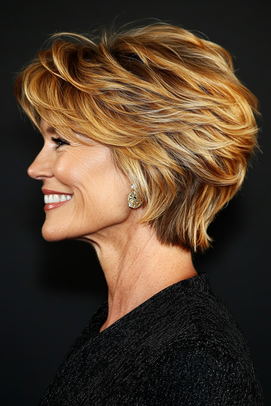 16. Short Shag with Golden Blonde Highlights (Easy Hairstyles For Older Women) - Easy Hairstyles For Older Women