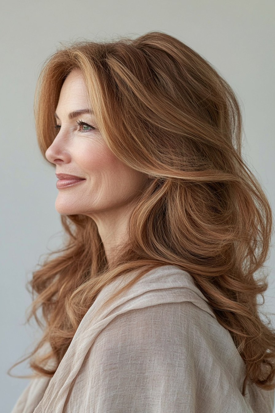 22. Soft Waves with Face-Framing Layers in Light Brown (Easy Hairstyles For Older Women) - Easy Hairstyles For Older Women