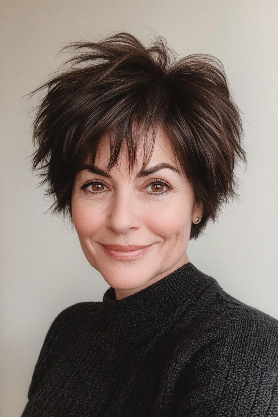23. Choppy Pixie in Dark Brunette (Easy Hairstyles For Older Women) - Easy Hairstyles For Older Women