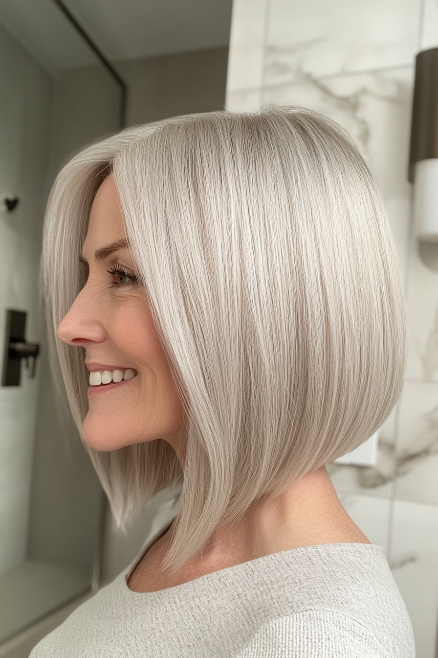 7. Angled Bob - Platinum (Modern Hairstyles For Women Over 50) - Modern Hairstyles For Women Over 50