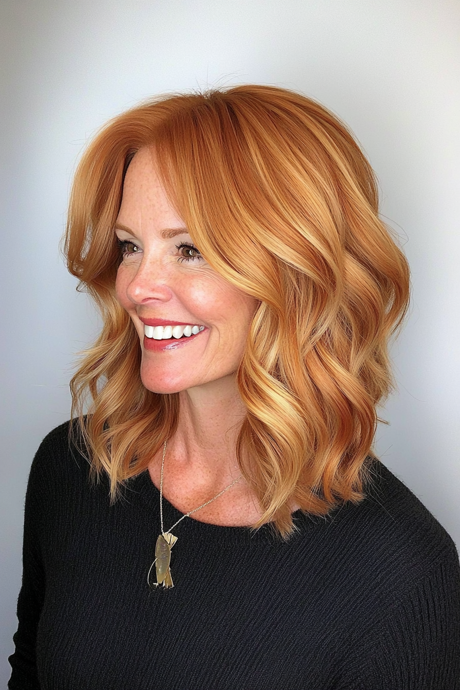 13. Wavy Shoulder Cut - Strawberry Blonde (Modern Hairstyles For Women Over 50) - Modern Hairstyles For Women Over 50