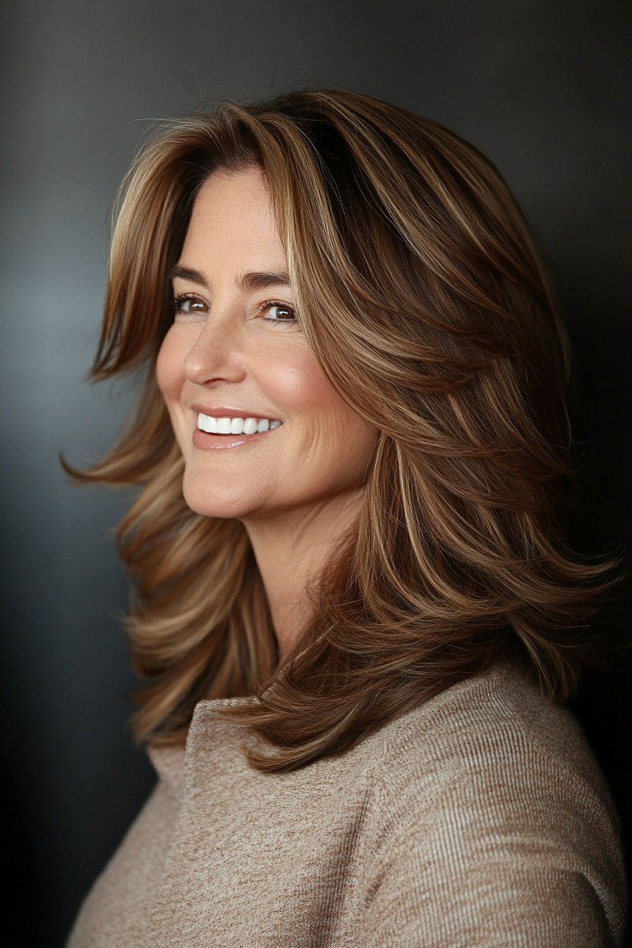 22. Casual Layered Flip - Walnut (Modern Hairstyles For Women Over 50) - Modern Hairstyles For Women Over 50