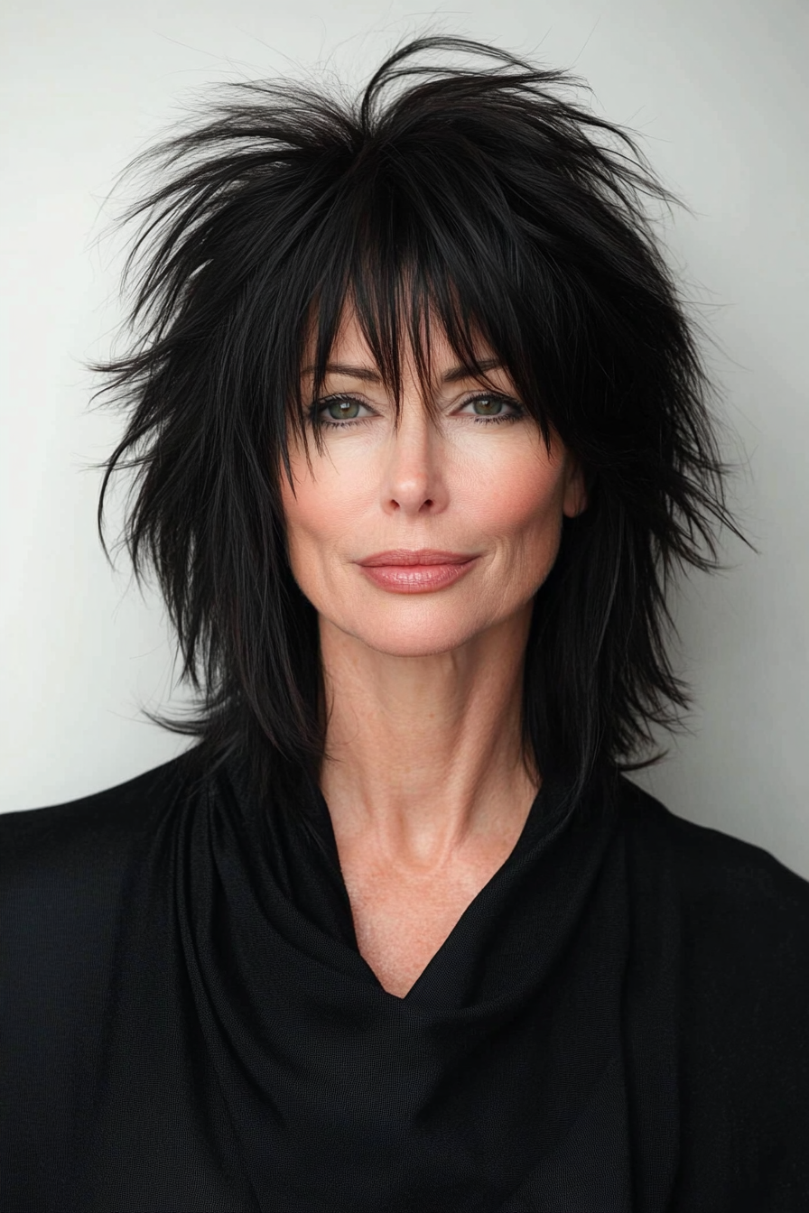 5. Jet Black Modern Shag (Shag Haircuts For Women Over 60) - Shag Haircuts For Women Over 60