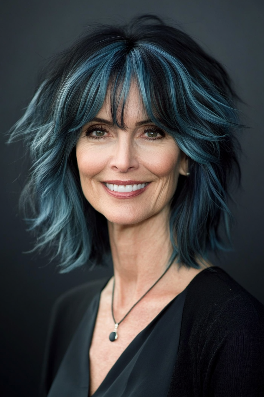 12. Midnight Blue Shag (Shag Haircuts For Women Over 60) - Shag Haircuts For Women Over 60
