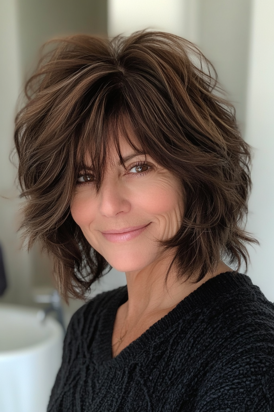 17. Walnut Whisper Shag (Shag Haircuts For Women Over 60) - Shag Haircuts For Women Over 60