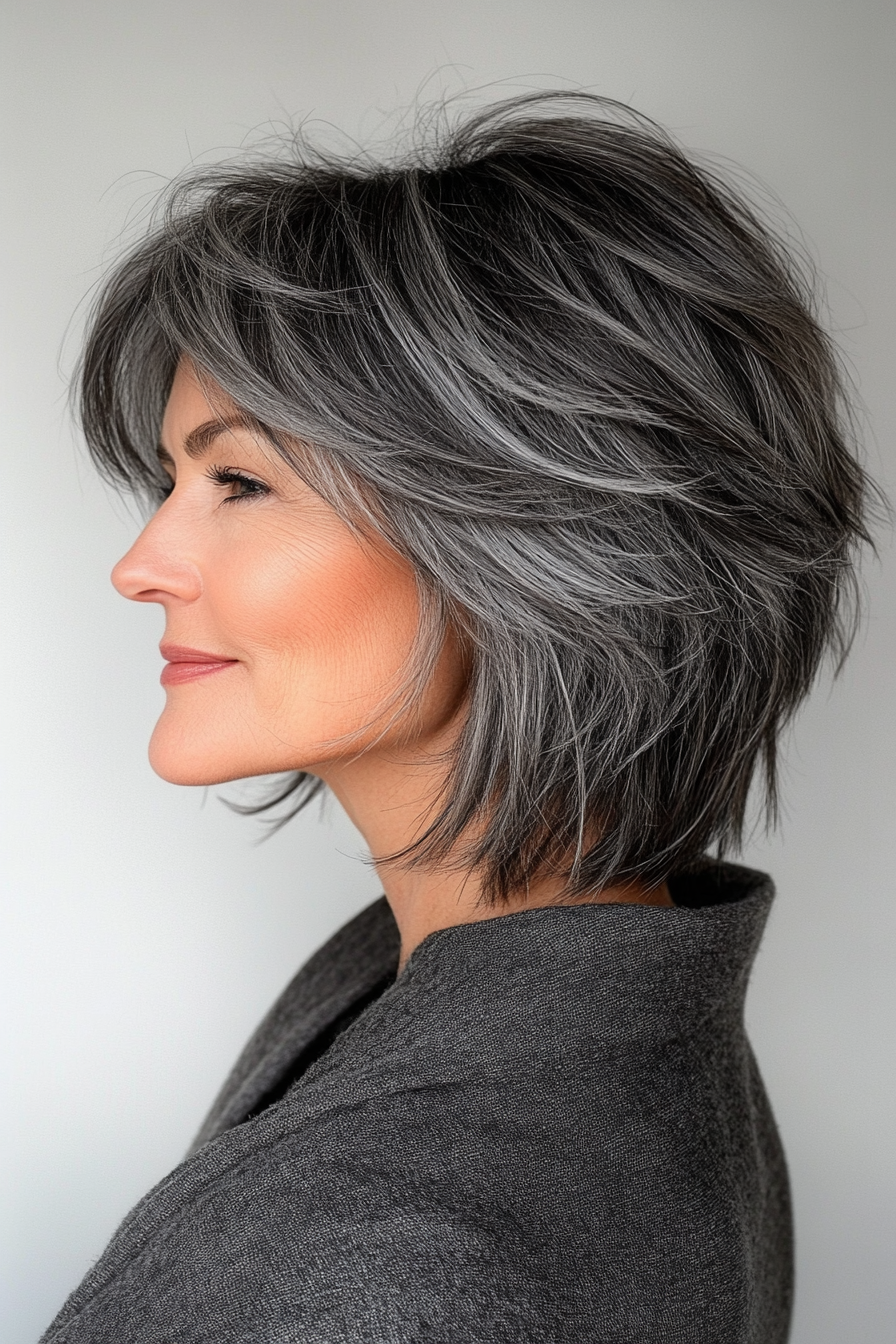 18. Charcoal Edge Shag (Shag Haircuts For Women Over 60) - Shag Haircuts For Women Over 60