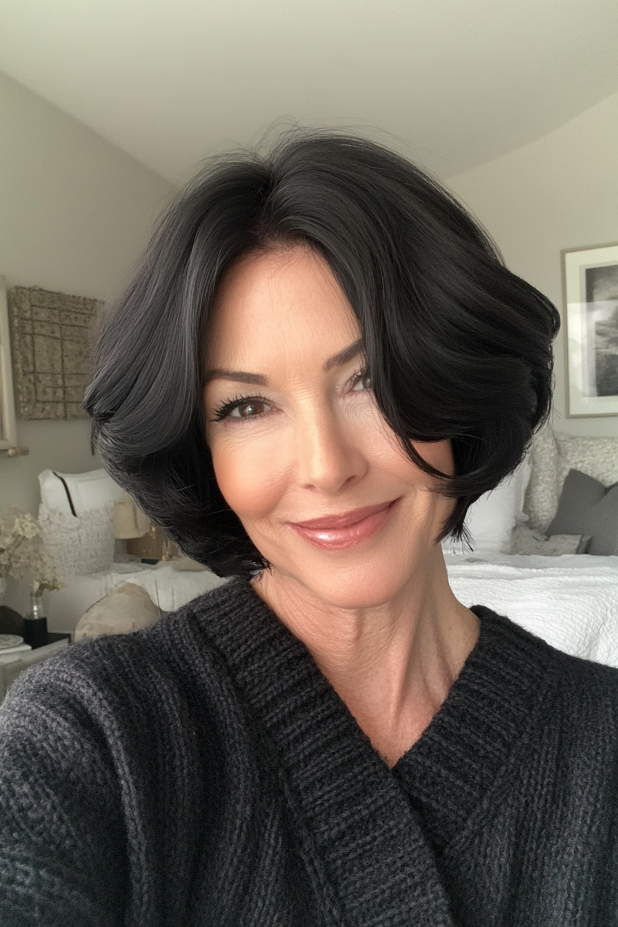 2. Curled Under Bob in Natural Black (Short Haircuts For Older Women With Fine Hair) - Short Haircuts For Older Women With Fine Hair