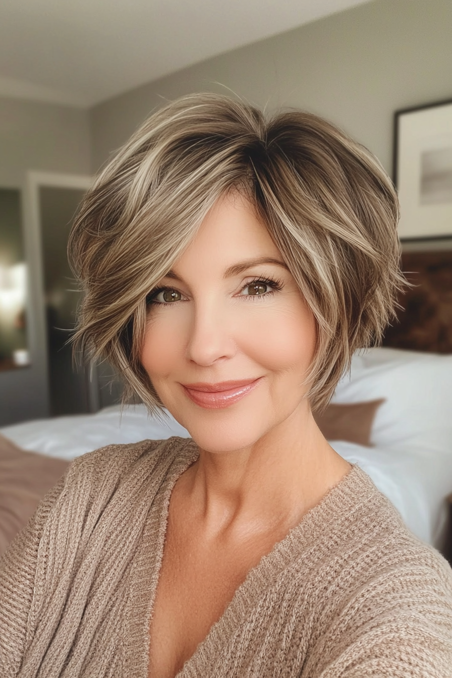 3. Textured Crop in Warm Brown (Short Haircuts For Older Women With Fine Hair) - Short Haircuts For Older Women With Fine Hair
