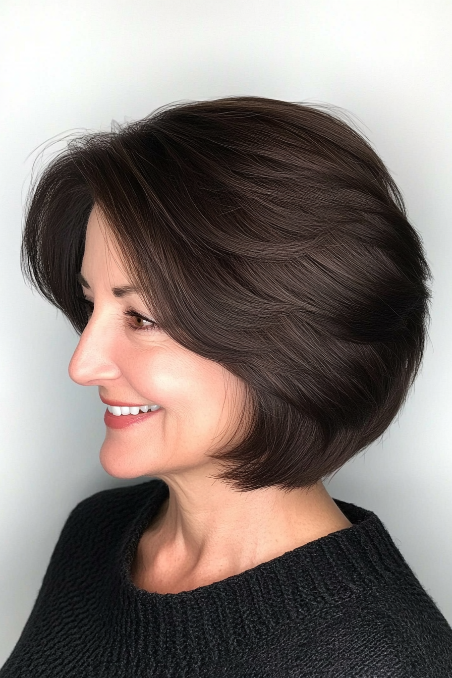 5. Classic Layered Bob in Dark Brown (Short Haircuts For Older Women With Fine Hair) - Short Haircuts For Older Women With Fine Hair