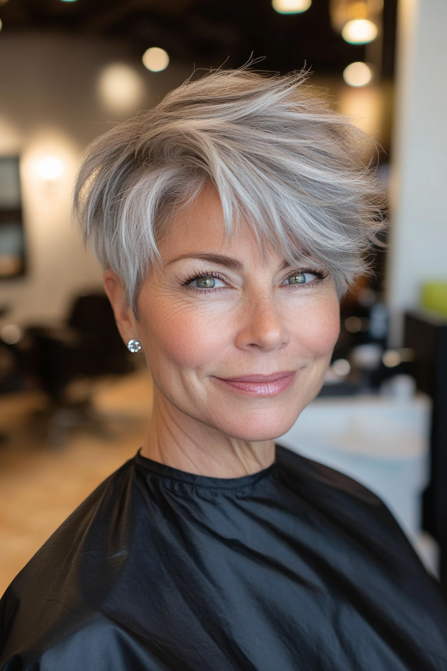 6. Asymmetrical Silver Shear (Short Haircuts For Older Women With Fine Hair) - Short Haircuts For Older Women With Fine Hair