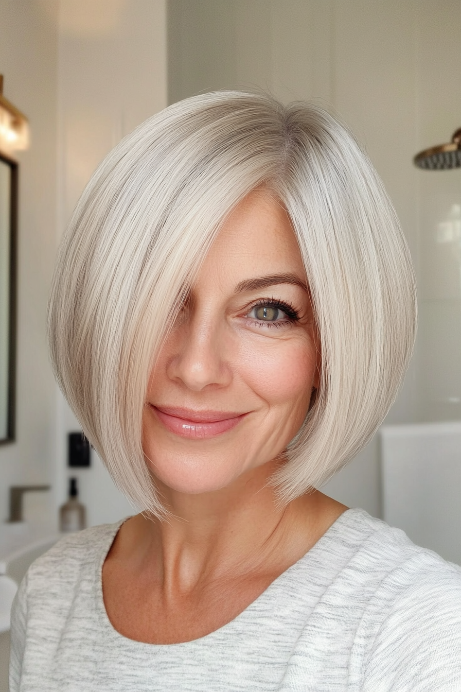 8. Soft Tapered Bob in Platinum (Short Haircuts For Older Women With Fine Hair) - Short Haircuts For Older Women With Fine Hair