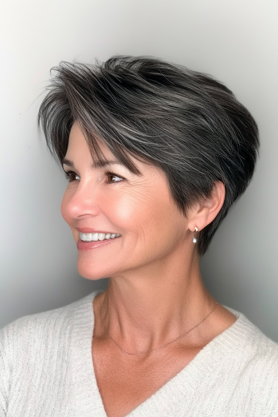 10. Layered Whirl in Soft Black (Short Haircuts For Older Women With Fine Hair) - Short Haircuts For Older Women With Fine Hair