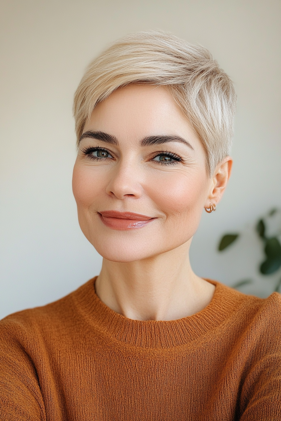 12. Minimalist Crop in Golden Blonde (Short Haircuts For Older Women With Fine Hair) - Short Haircuts For Older Women With Fine Hair