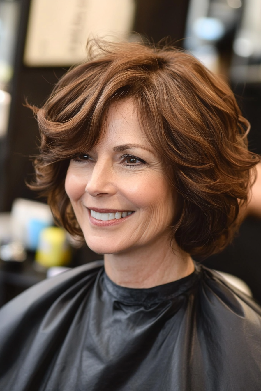 15. Sculpted Waves Bob in Chocolate Brown (Short Haircuts For Older Women With Fine Hair) - Short Haircuts For Older Women With Fine Hair
