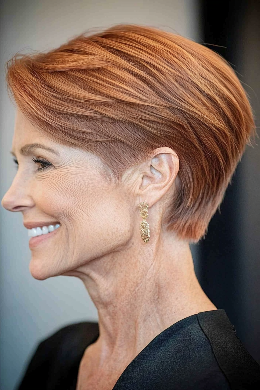 16. Elegant Sweep in Copper (Short Haircuts For Older Women With Fine Hair) - Short Haircuts For Older Women With Fine Hair