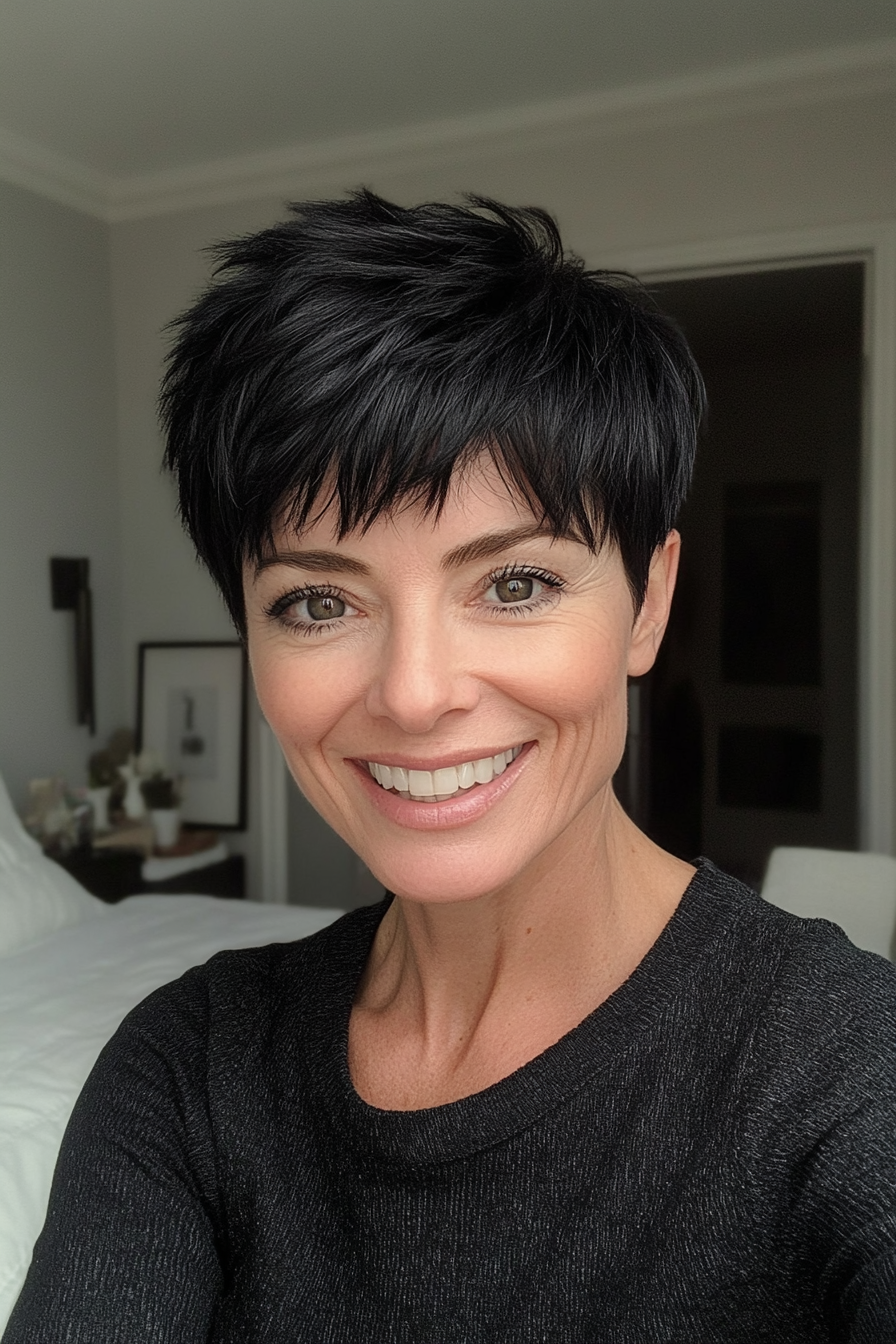 17. Modern Pixie in Jet Black (Short Haircuts For Older Women With Fine Hair) - Short Haircuts For Older Women With Fine Hair