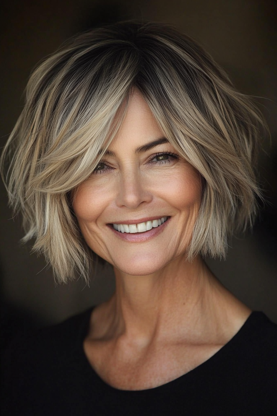 18. Razor Textured Bob in Dark Blonde (Short Haircuts For Older Women With Fine Hair) - Short Haircuts For Older Women With Fine Hair