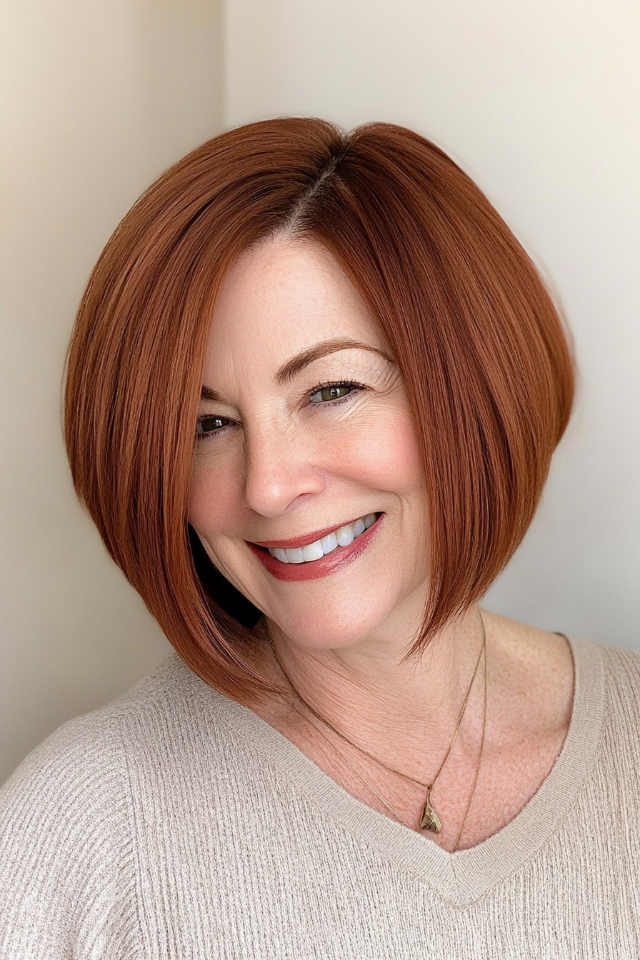 21. Sharp Angular Bob in Deep Auburn (Short Haircuts For Older Women With Fine Hair) - Short Haircuts For Older Women With Fine Hair