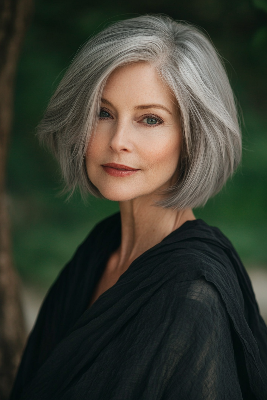 24. Classic Charm Bob in Pepper Grey (Short Haircuts For Older Women With Fine Hair) - Short Haircuts For Older Women With Fine Hair
