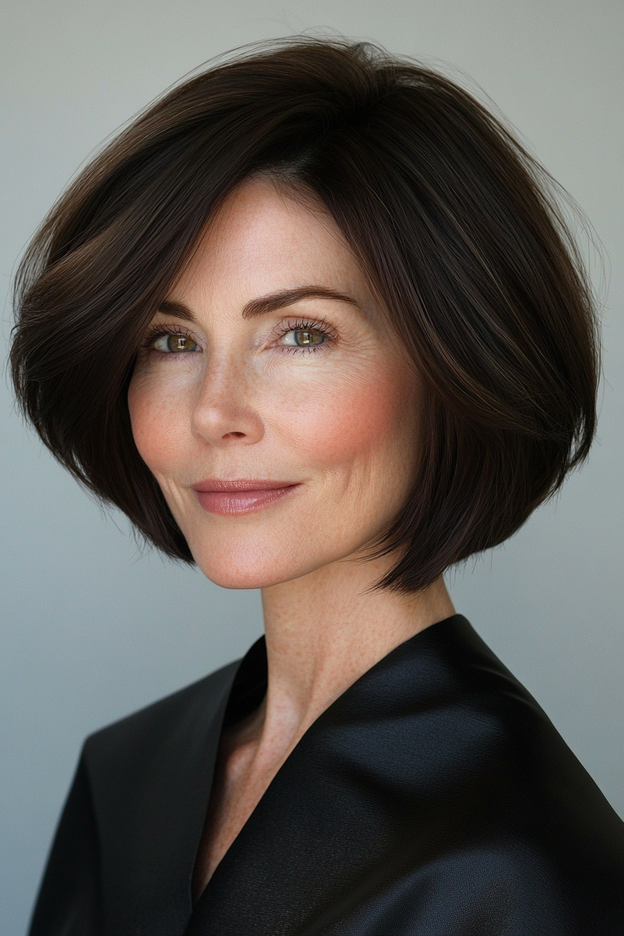 25. Sleek Contour Bob in Espresso (Short Haircuts For Older Women With Fine Hair) - Short Haircuts For Older Women With Fine Hair