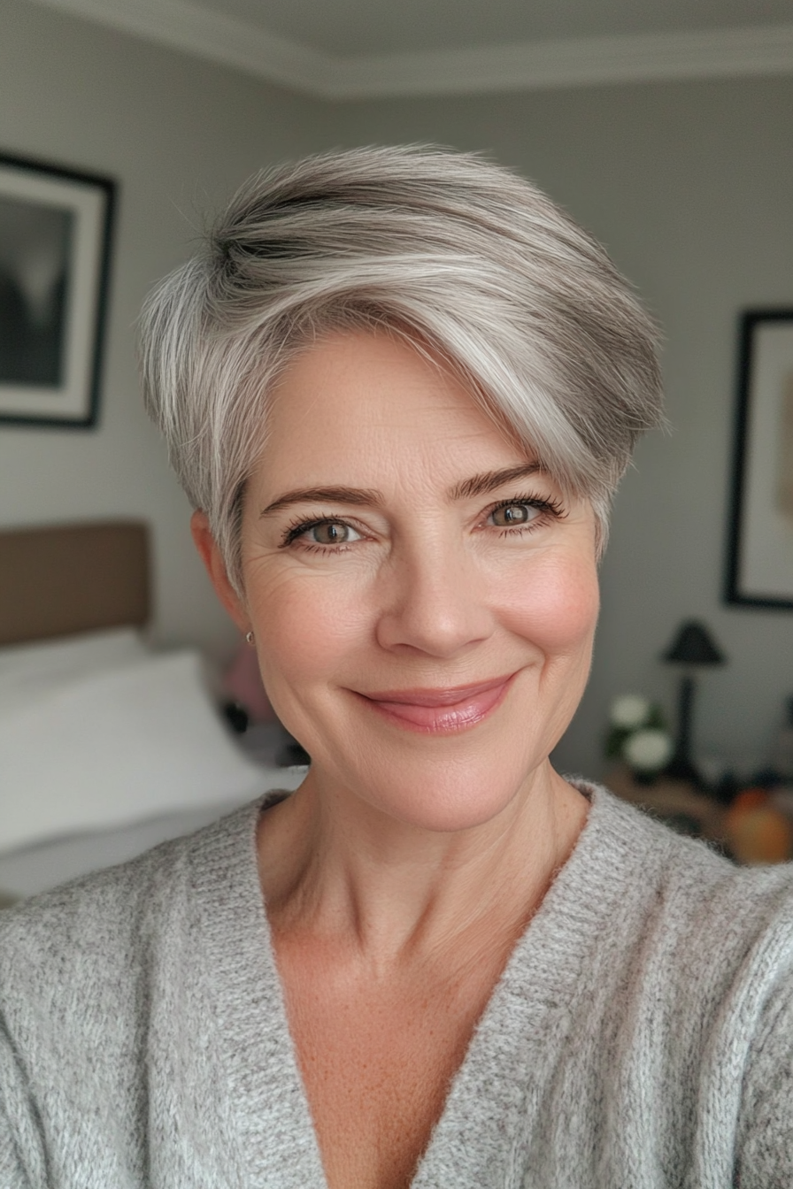 1. Soft Pixie Cut – Silver (Short Hairstyles For Women Over 50 With Thin Hair) - Short Hairstyles For Women Over 50 With Thin Hair