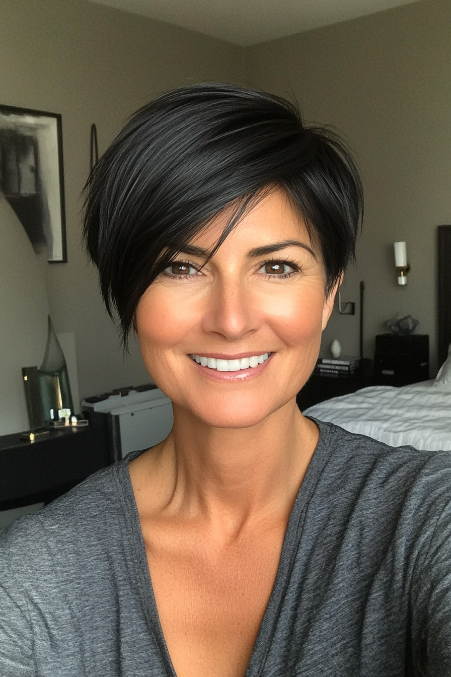 5. Sleek Side Part – Black (Short Hairstyles For Women Over 50 With Thin Hair) - Short Hairstyles For Women Over 50 With Thin Hair