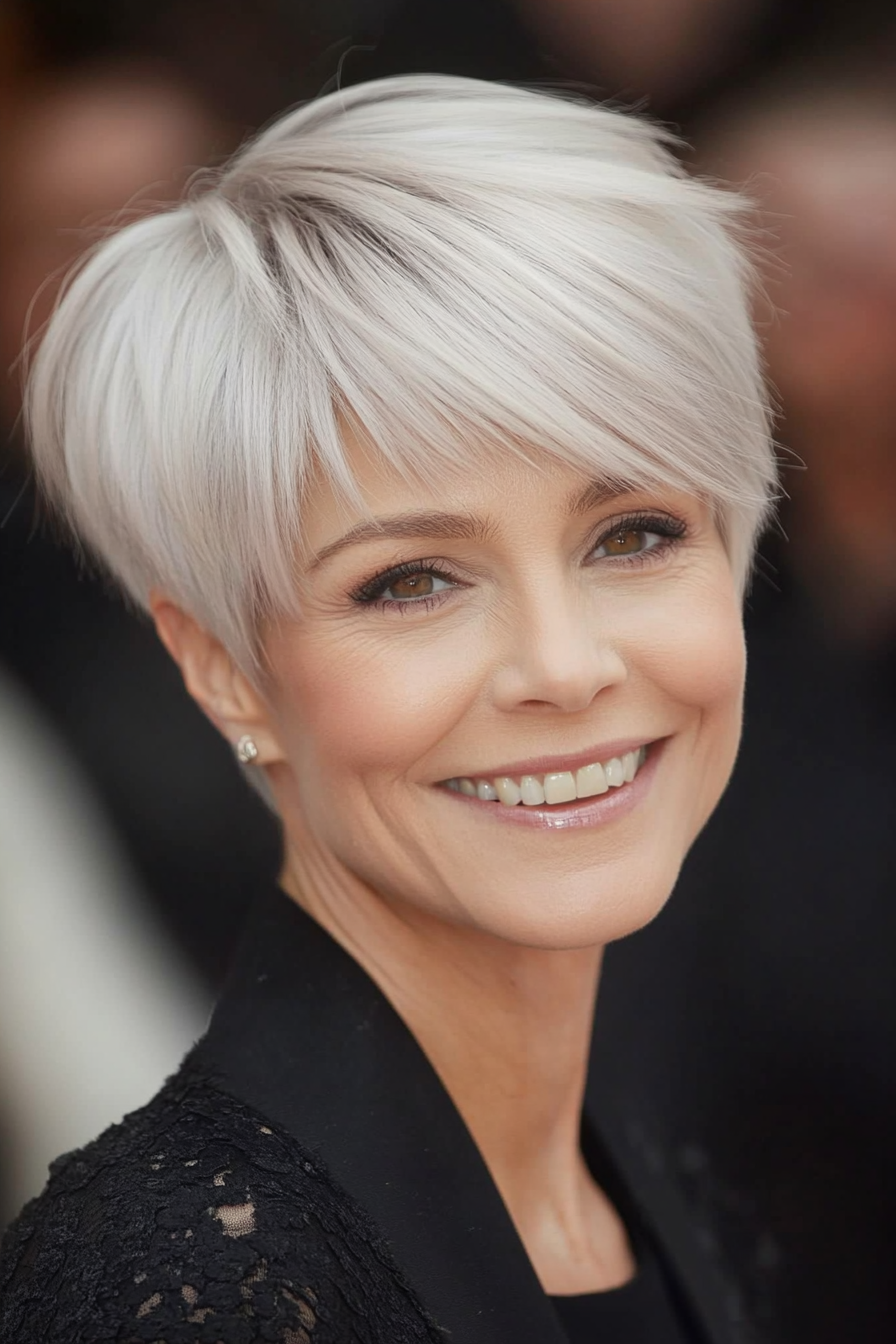 7. Modern Bowl Cut – Platinum Blonde (Short Hairstyles For Women Over 50 With Thin Hair) - Short Hairstyles For Women Over 50 With Thin Hair
