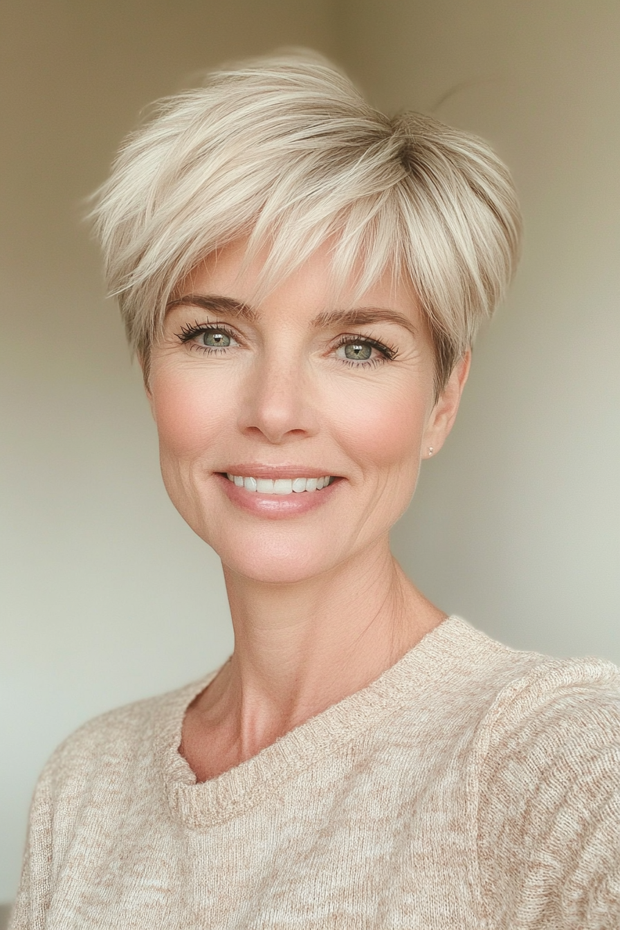 8. Choppy Layered Pixie – Ash Blonde (Short Hairstyles For Women Over 50 With Thin Hair) - Short Hairstyles For Women Over 50 With Thin Hair