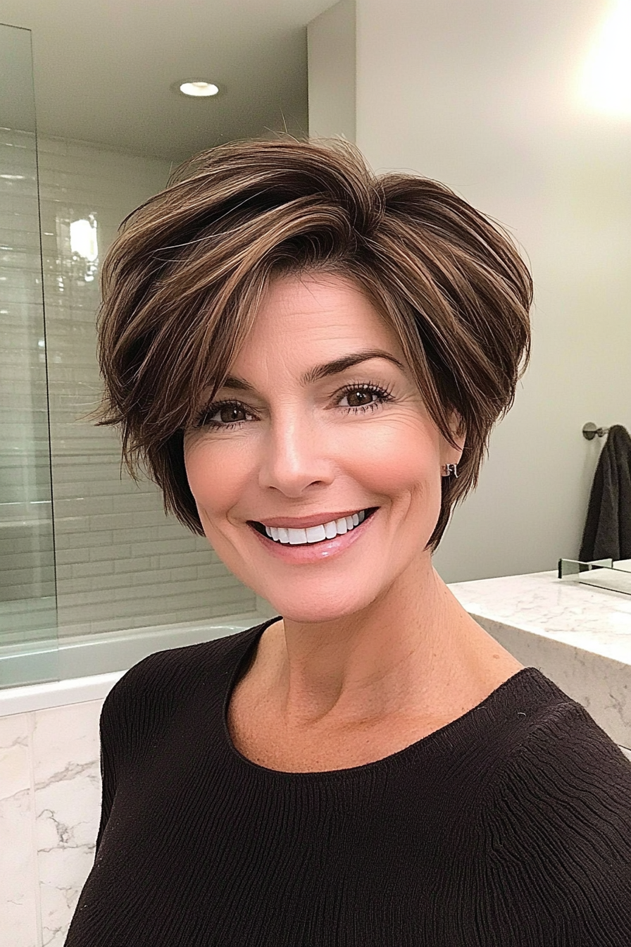 9. Edgy Textured Top – Brunette (Short Hairstyles For Women Over 50 With Thin Hair) - Short Hairstyles For Women Over 50 With Thin Hair